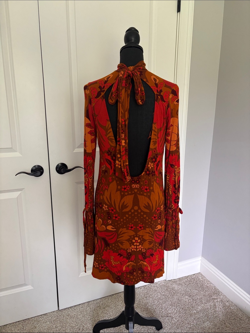 Free People Red & Brown Floral Mock-Neck Long-Sleeve Dress - Picture 2 of 5